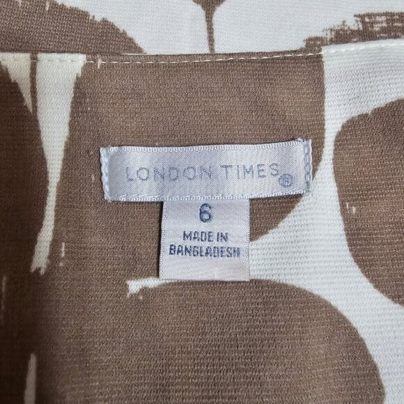 London Times Leaf Print 3/4 Sleeve Mini Shift Dress Sz 6 - Picture 6 of 7